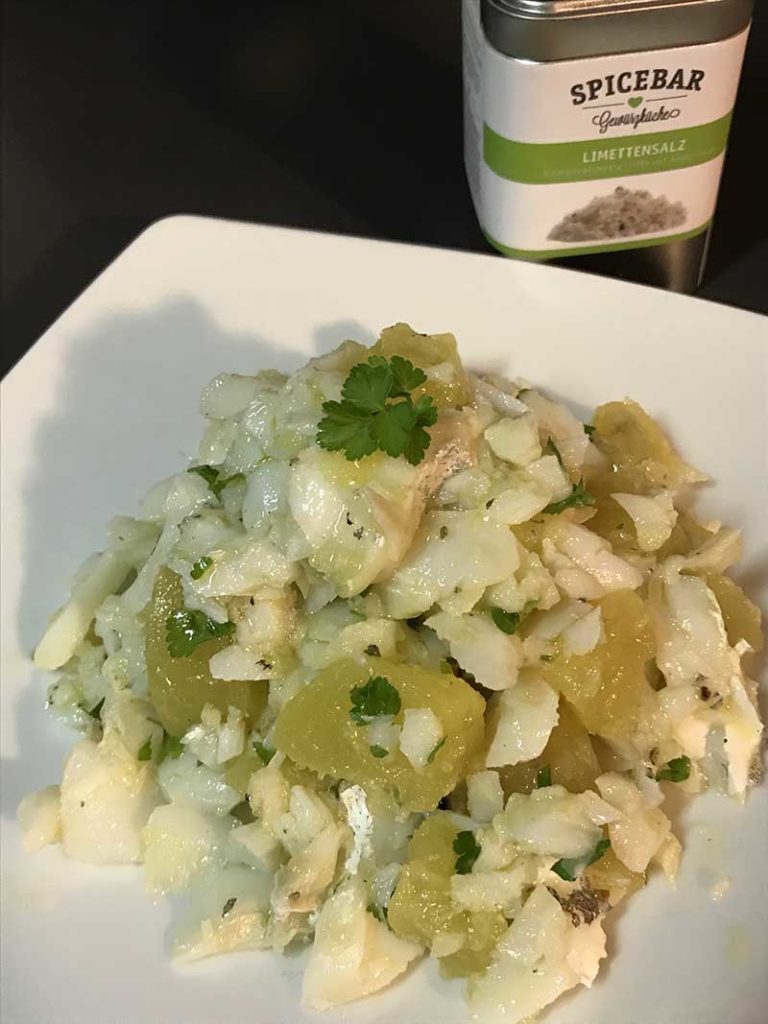 Baccalà con patate al verde e sale al lime