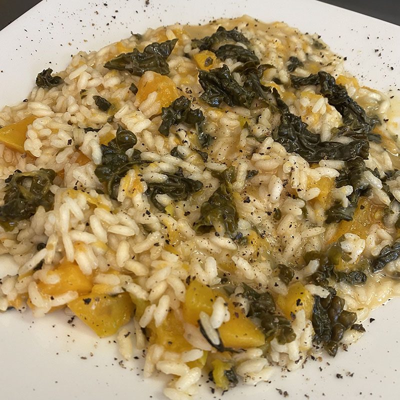 Risotto con zucca cavolo nero e gorgonzola