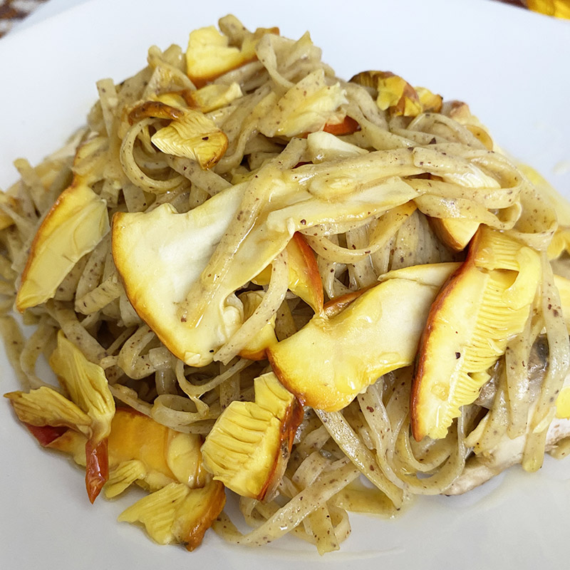 Tagliolini con farina di vinaccia di ribolla gialla e ovuli