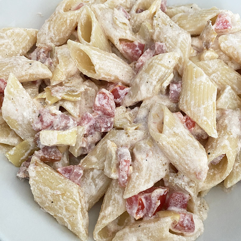 Pennoni freddi ricotta e prosciutto di Praga